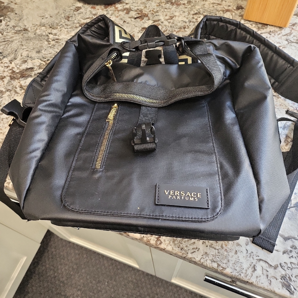 Versace Black Backpack with Gold Accents